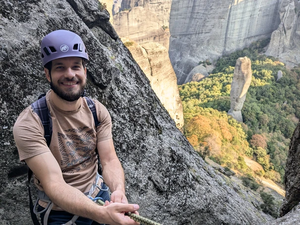 Scrambling in Meteora during my honeymoon A picture of me on my honeymoon